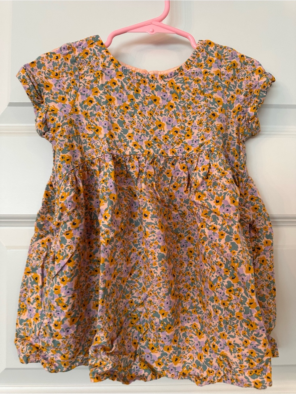 Cat & Jack Floral Smocked Short Sleeve Dress - Pink & Yellow